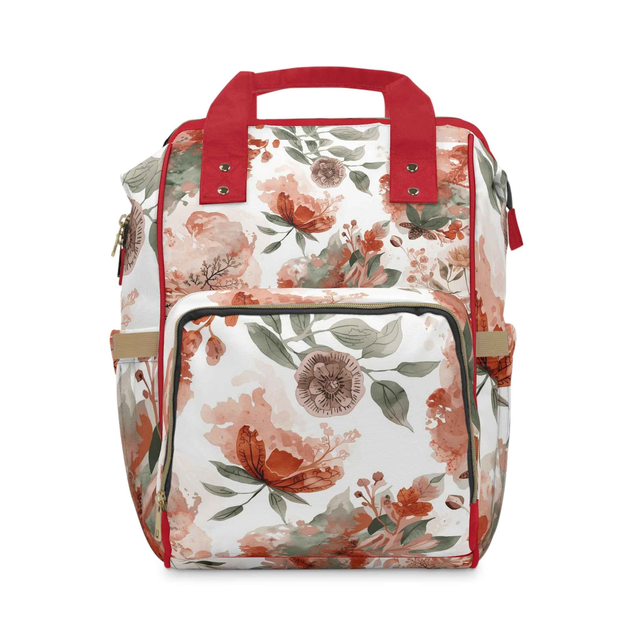 Floral Multifunctional Diaper Backpack - Stylish Baby Carryall